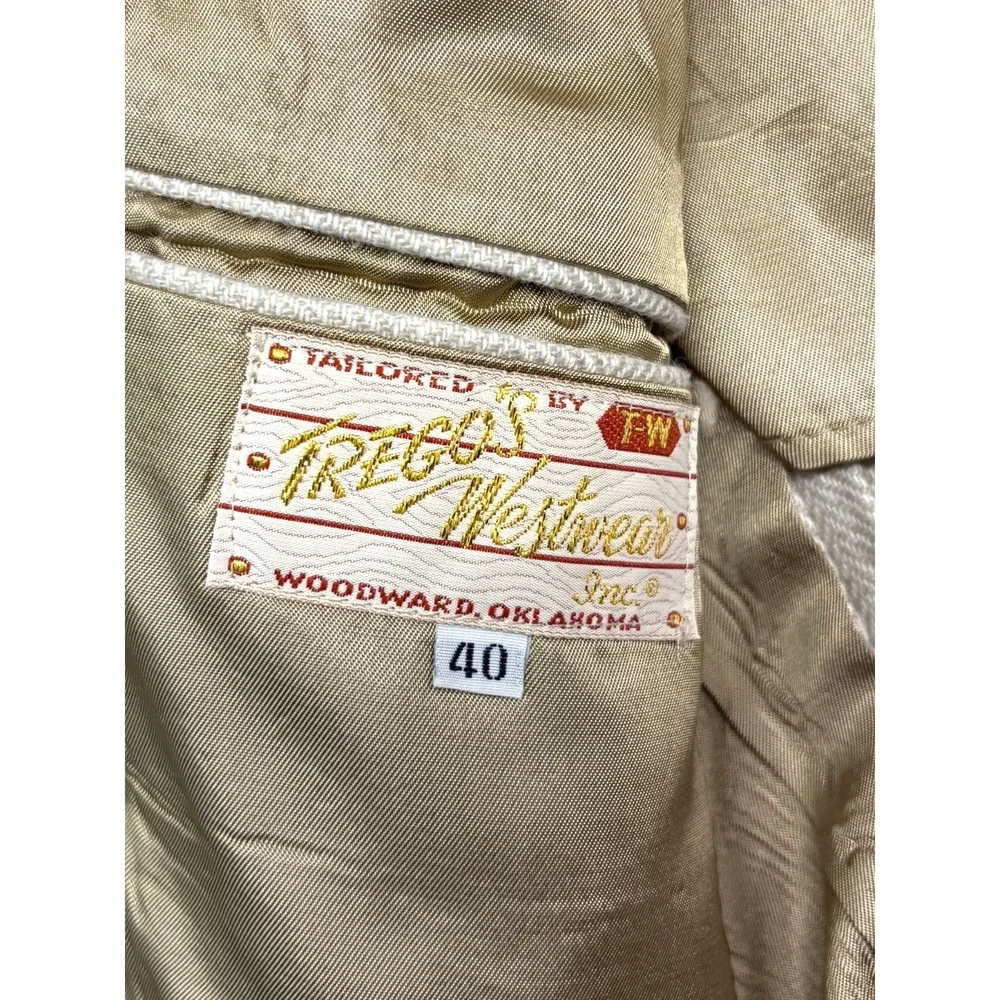 vtg 70s Tregos Western 40R Beige Herringbone Tweed Blazer Jacket Sport Coat USA - Picture 5 of 10